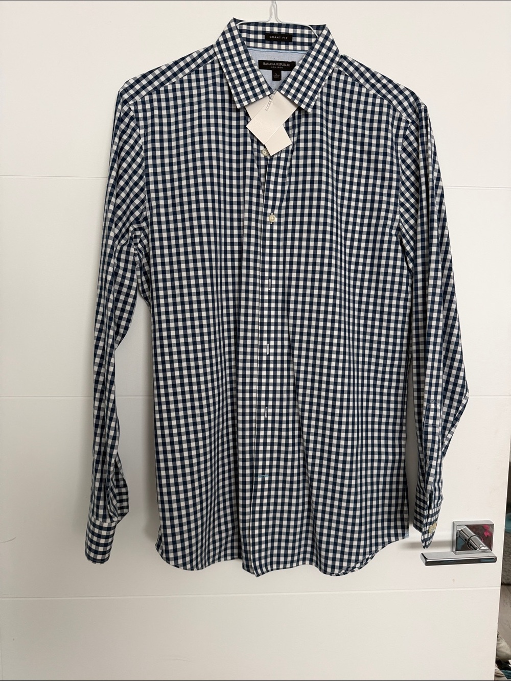 Banana Republic Men’s Navy & White Gingham Button-Down Shirt
